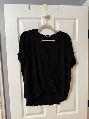 Double Zero Black Short-Sleeve Wrap Front Blouse